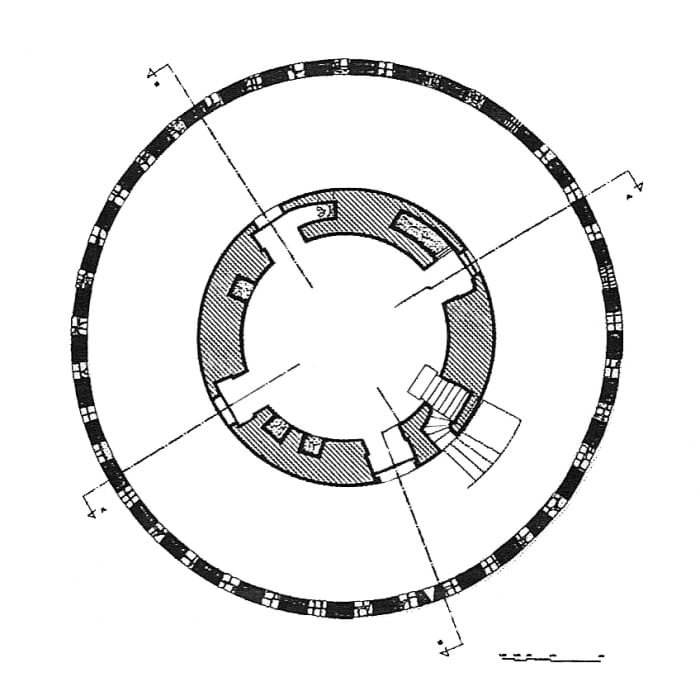 Architectural floor plan of the White Tower showing the concentric inner and outer cylinders and central space