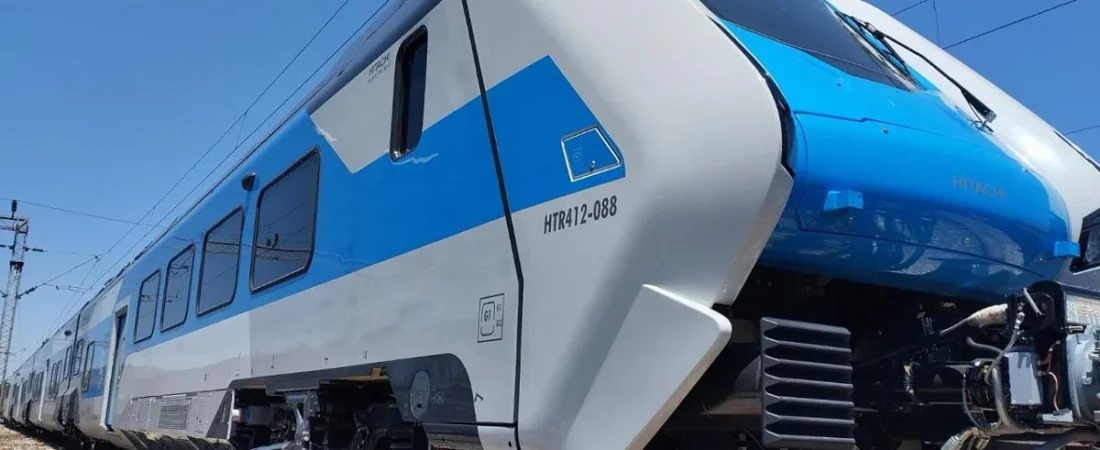 New Intercity Blues IC hybrid train on the Greek railway network.