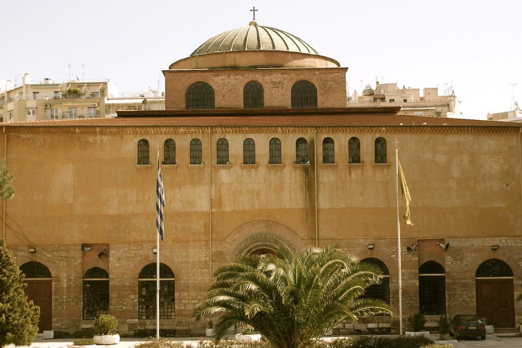 The Church of Agia Sophia in Thessaloniki featuring its large central dome and arched windows